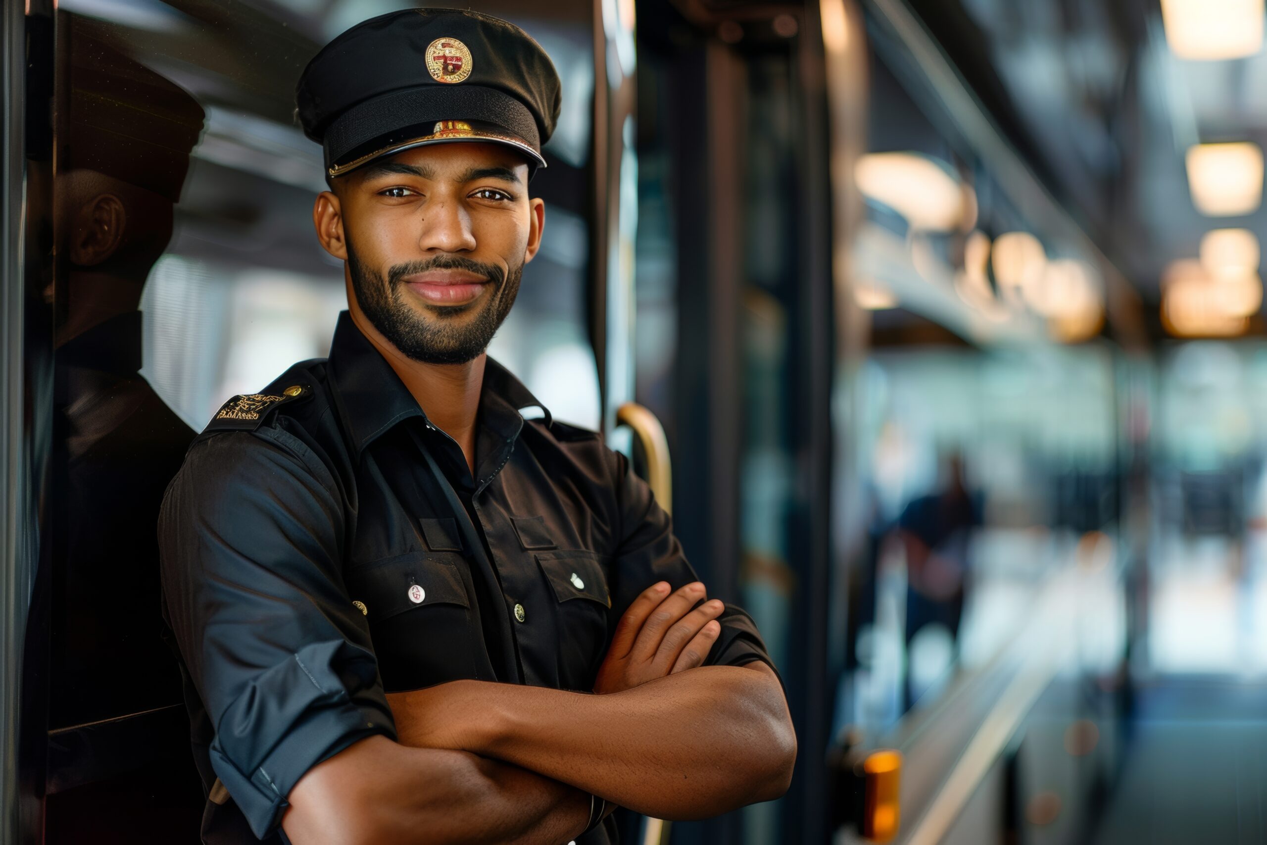 male bus driver posing portrait